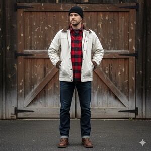 L.L.Bean Work Jacket Mens Medium Chore Barn Coat Cotton Canvas Corduroy‎ Collar